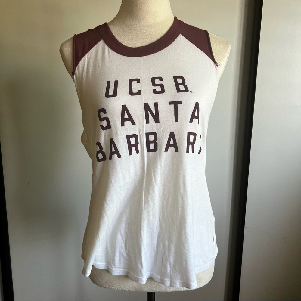 League UCSB White and Maroon Muscle Tee